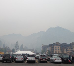 The view of Squaw Valley when I went to pick up my bags. Definitely smoky!! 
