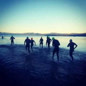 8 Mulligan Man athletes in Lake Tahoe. Photo Credit: Liza Muhl. 
